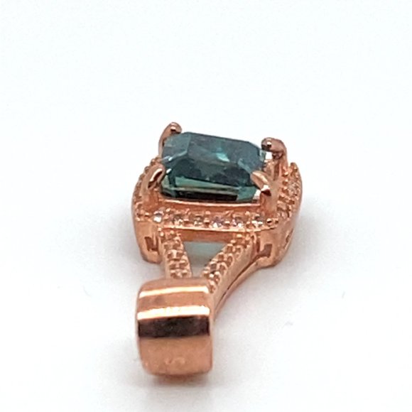 Blue Tourmaline 1.75ct Rose Gold Finish Solid 925 Sterling Silver Pendant - Picture 7 of 7